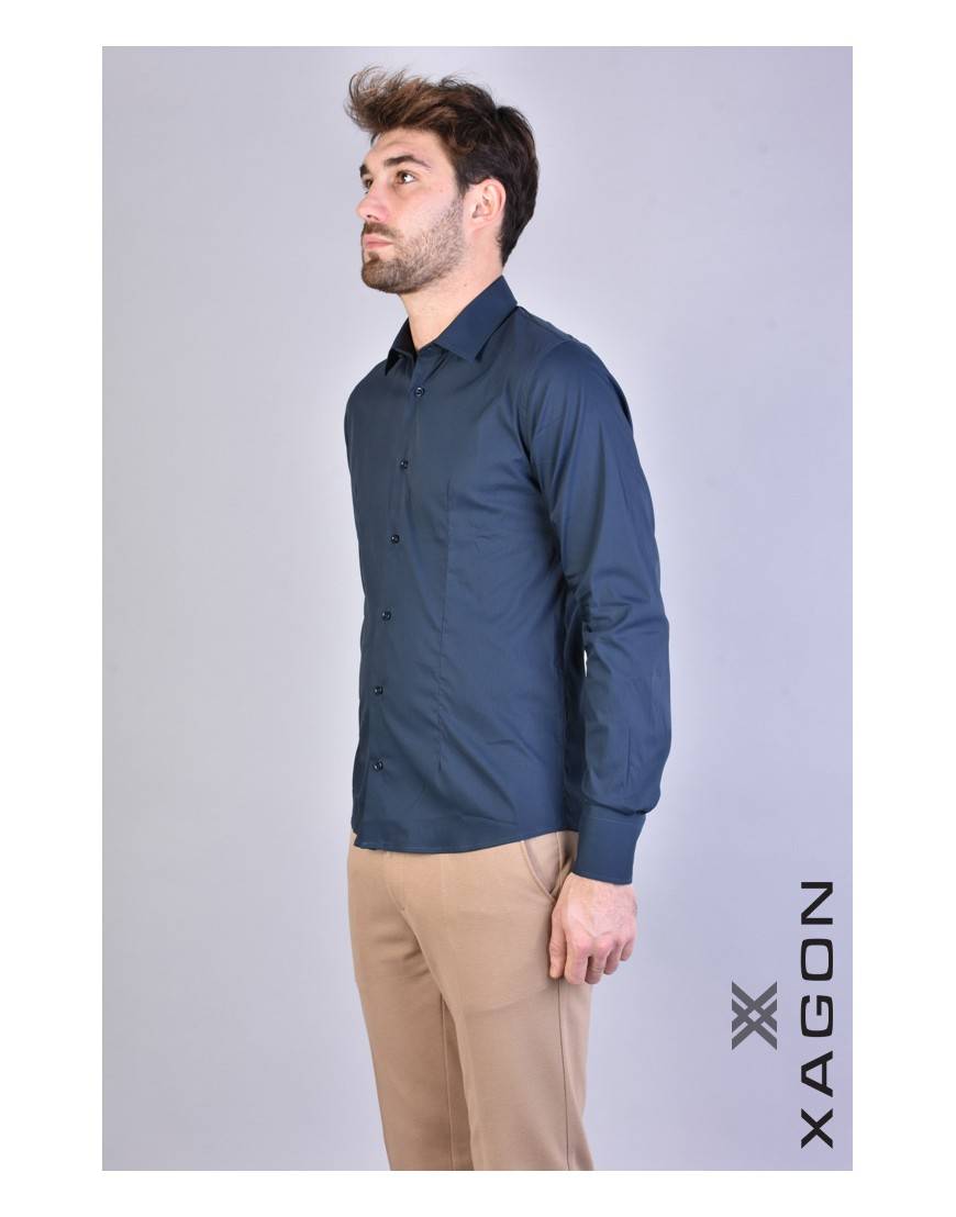 La haine inside us CAMICIA PAMATE Stretch Slim Fit Blu Negozio