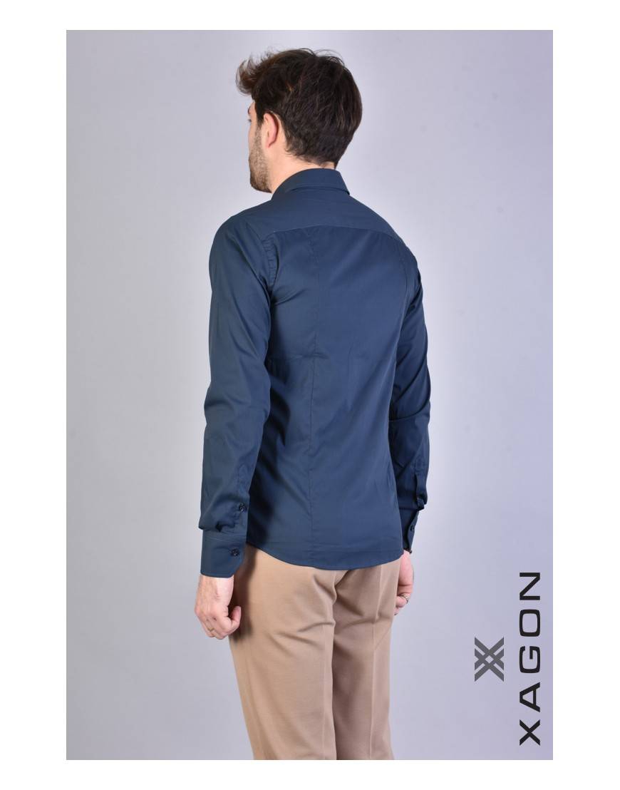 La haine inside us CAMICIA PAMATE Stretch Slim Fit Blu Negozio