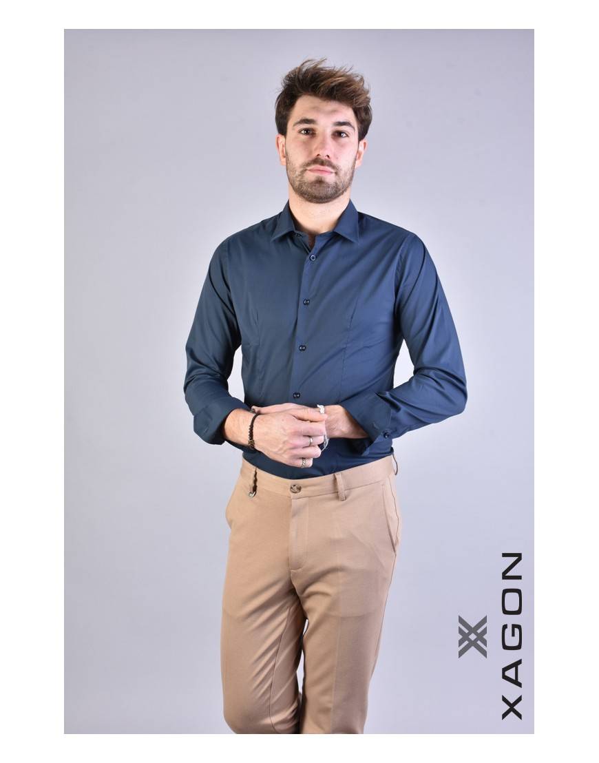 La haine inside us CAMICIA PAMATE Stretch Slim Fit Blu Negozio