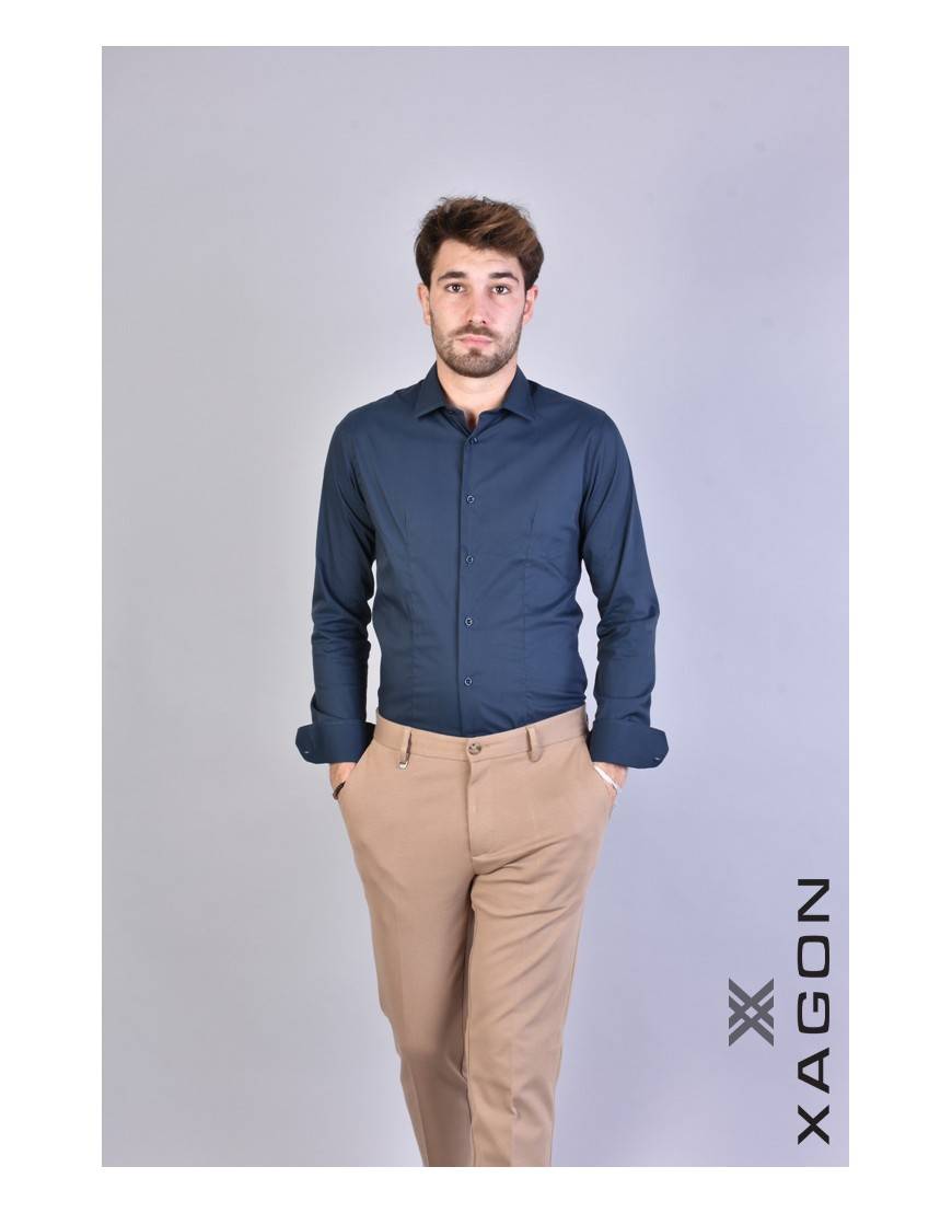 La haine inside us CAMICIA PAMATE Stretch Slim Fit Blu Negozio