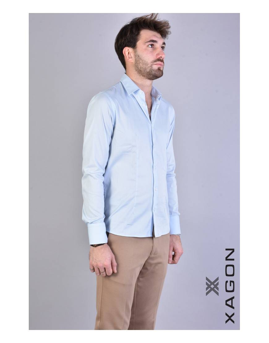 La haine inside us CAMICIA PAMATE Stretch Slim Fit Cielo Italia