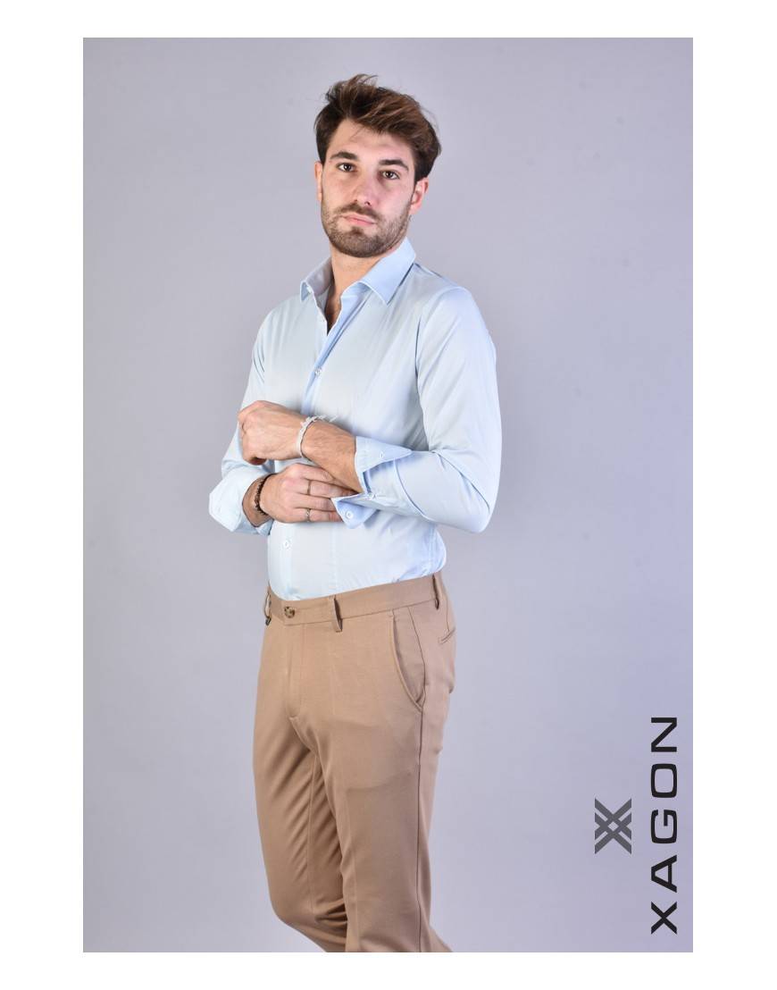La haine inside us CAMICIA PAMATE Stretch Slim Fit Cielo Italia
