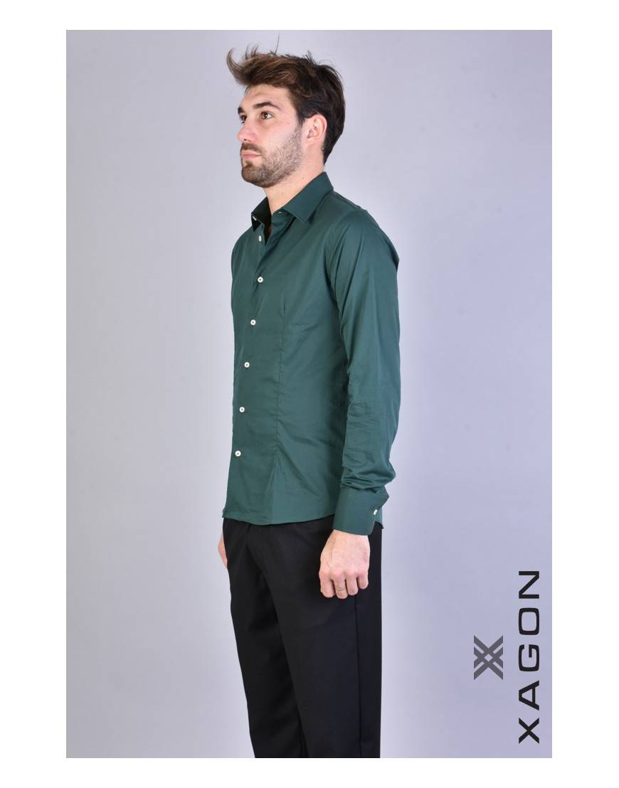 La haine inside us CAMICIA PAMATE Stretch Slim Fit Verde In Linea