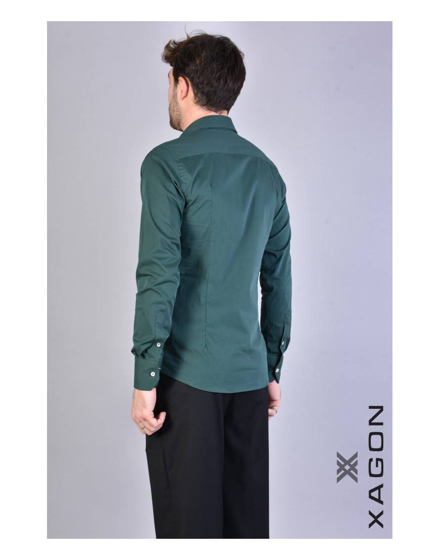 La haine inside us CAMICIA PAMATE Stretch Slim Fit Verde In Linea