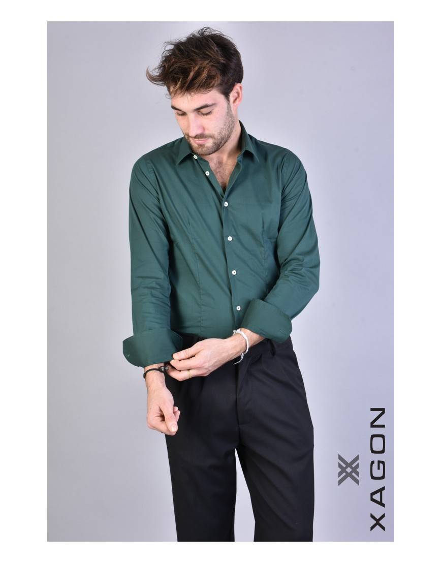 La haine inside us CAMICIA PAMATE Stretch Slim Fit Verde In Linea