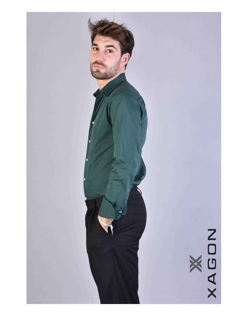 La haine inside us CAMICIA PAMATE Stretch Slim Fit Verde In Linea