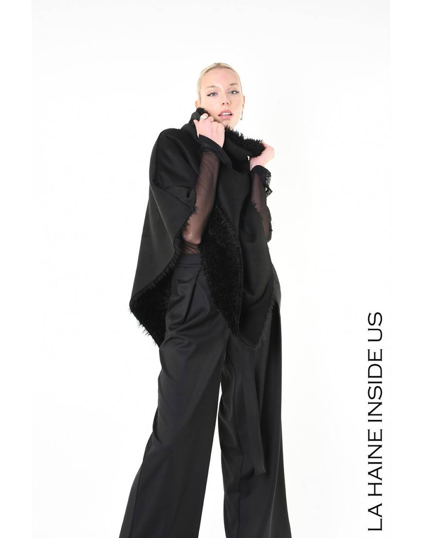 La haine inside us 4- LW862 PONCHO UNISEX D Nero Vendita Calda
