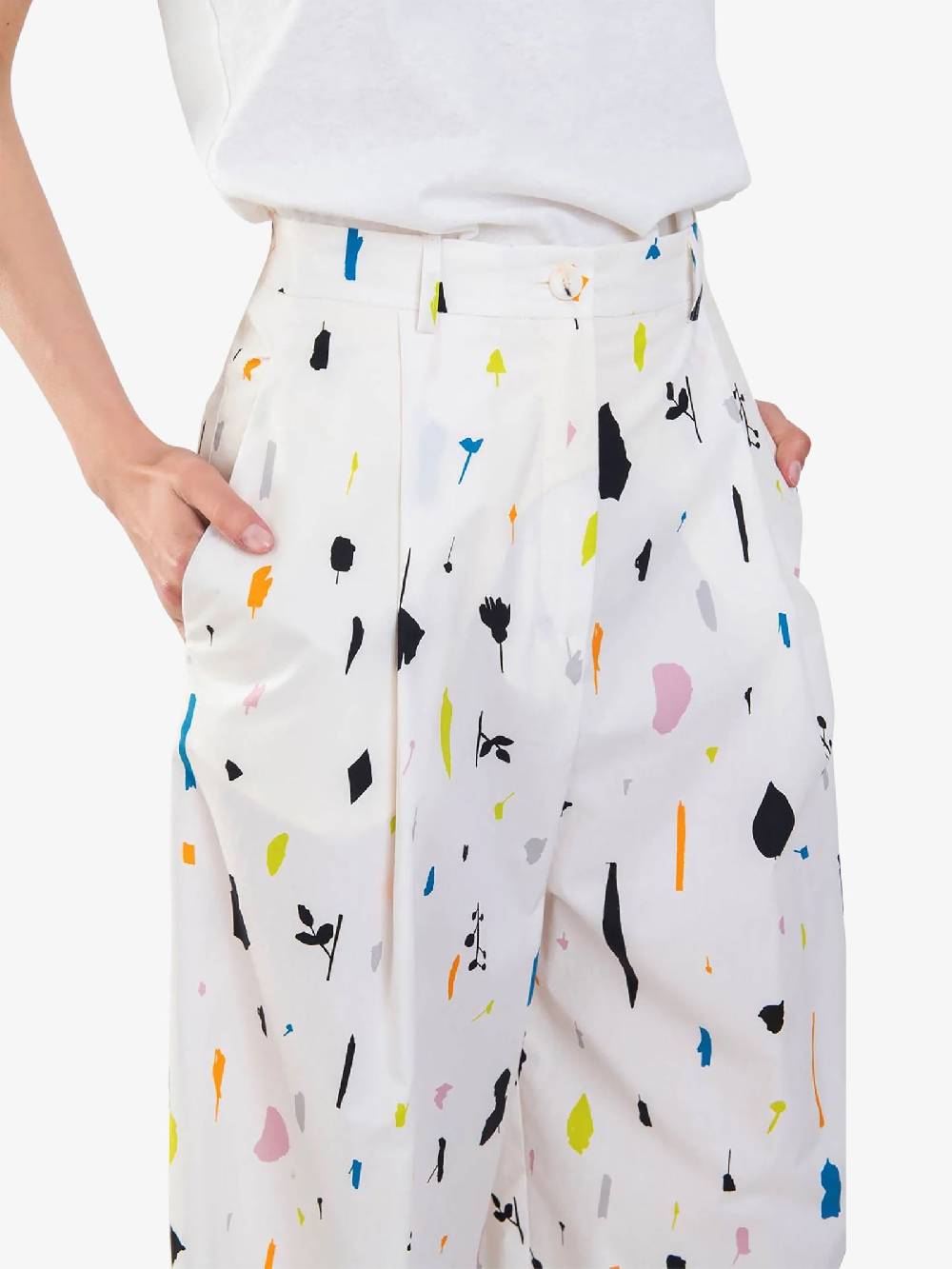 ALYSI Pantalone wide leg stampa paper 104133P4012 donna cotone beige Moda