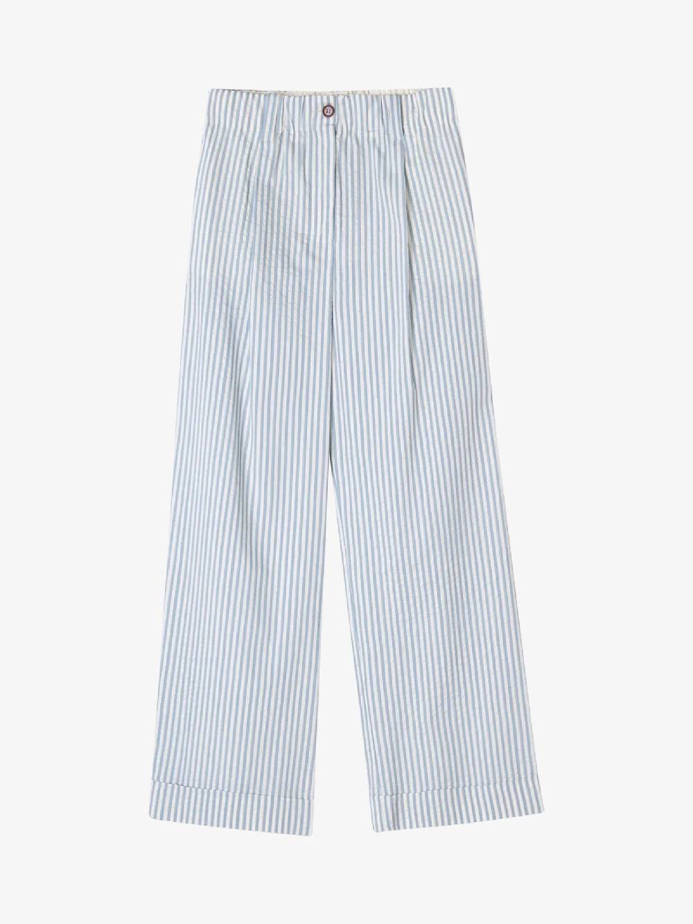 ALYSI Pantalone wide leg a righe 104121P4041 donna cotone azzurro 2025
