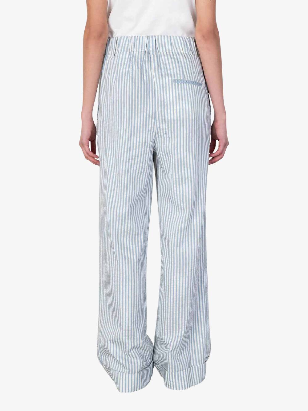 ALYSI Pantalone wide leg a righe 104121P4041 donna cotone azzurro 2025