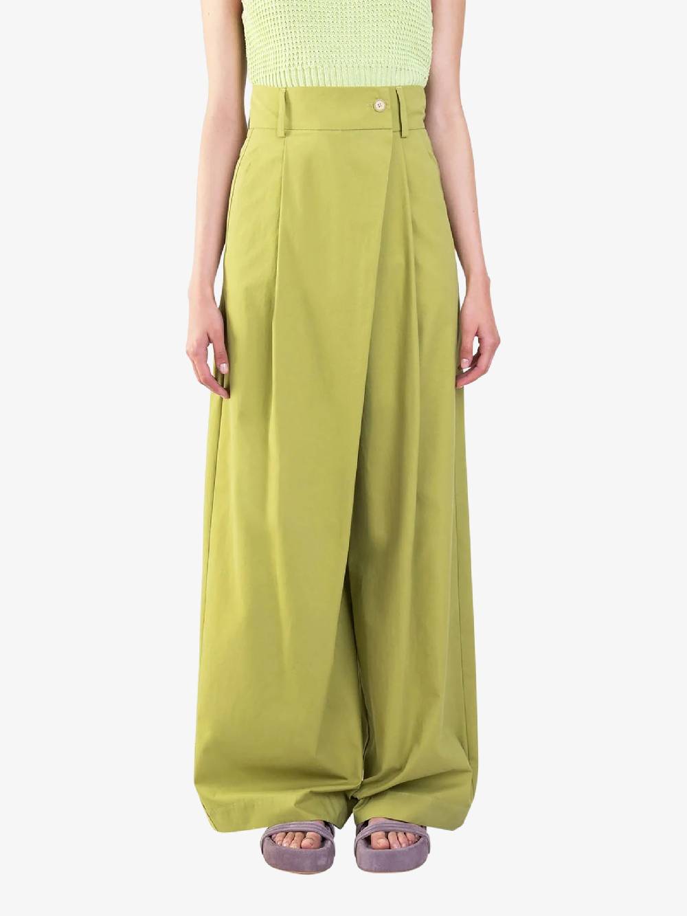 ALYSI Pantalone palazzo maxi piega 104109P4033 donna cotone verde Italy