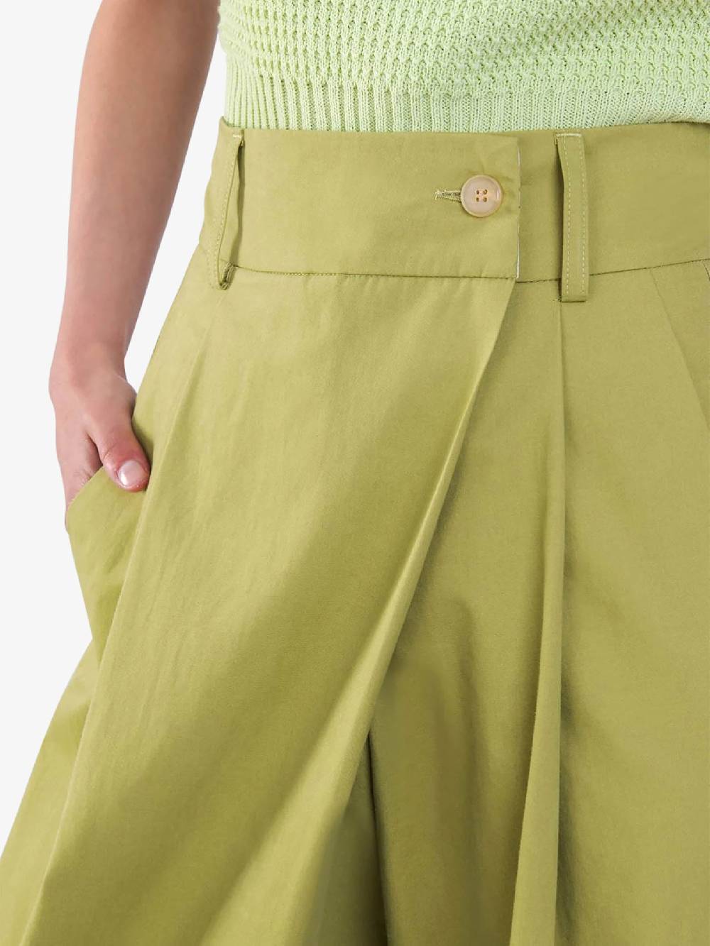 ALYSI Pantalone palazzo maxi piega 104109P4033 donna cotone verde Italy