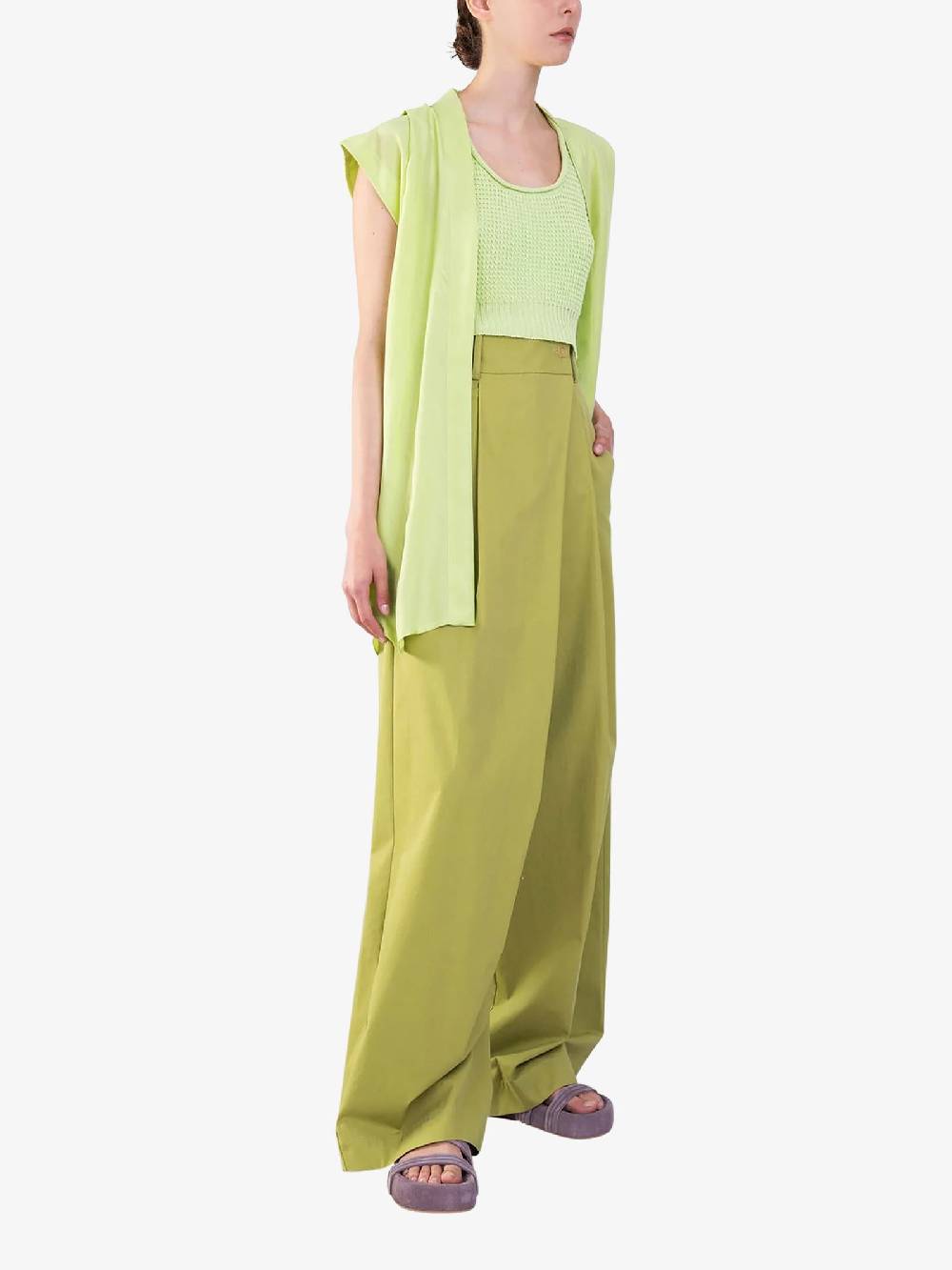ALYSI Pantalone palazzo maxi piega 104109P4033 donna cotone verde Italy