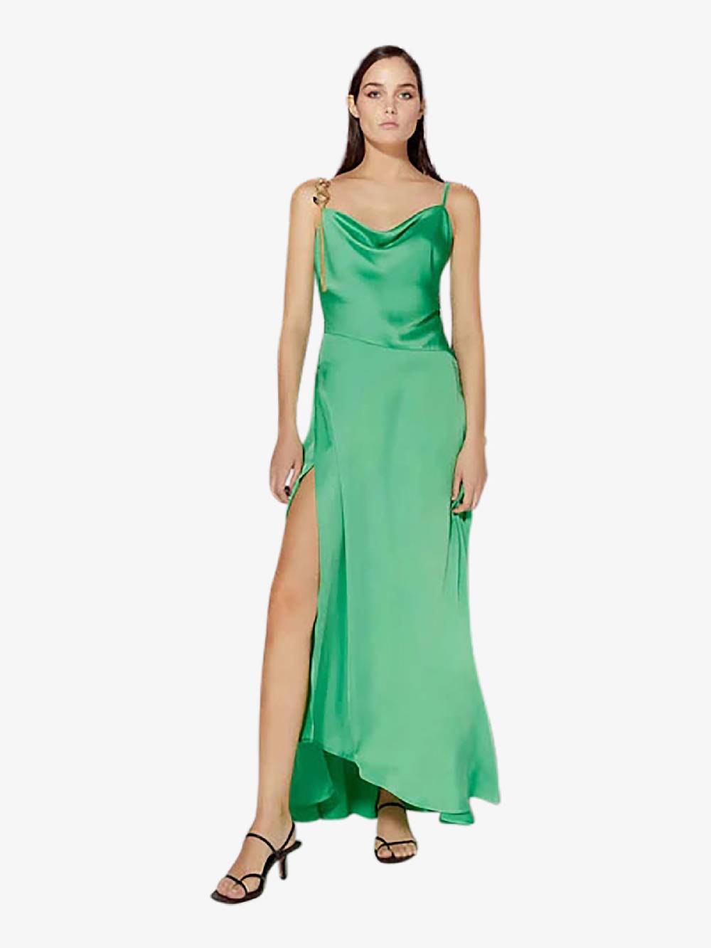 SPACE SIMONA CORSELLINI Abito lungo in raso fluido P24CPAB064 donna verde Nuovo