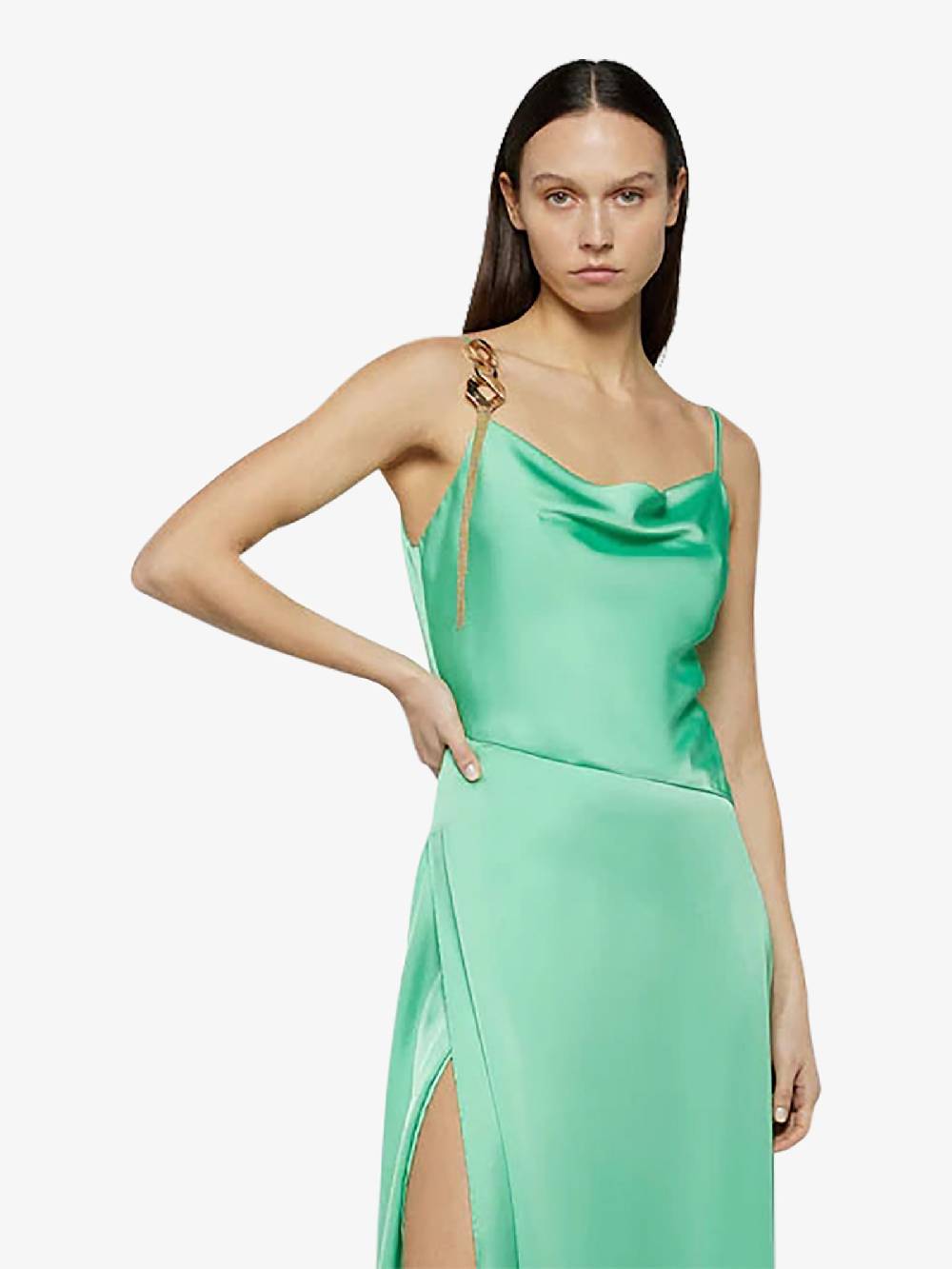SPACE SIMONA CORSELLINI Abito lungo in raso fluido P24CPAB064 donna verde Nuovo
