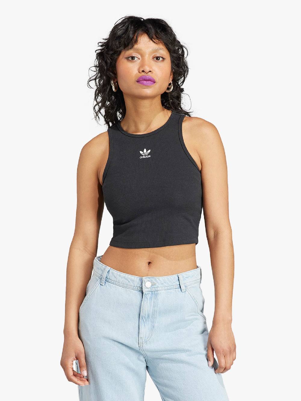 ADIDAS Canotta croppes Essentials Rib IJ8251 donna cotone nero Spedizione Gratuita