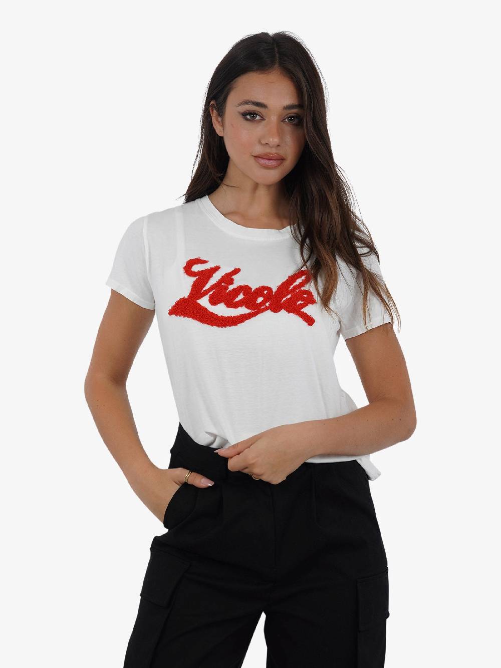 VICOLO T-shirt con logo in spugnetta RB0479 donna cotone bianco Pezzi Unici