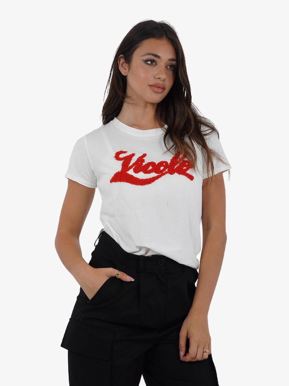 VICOLO T-shirt con logo in spugnetta RB0479 donna cotone bianco Pezzi Unici
