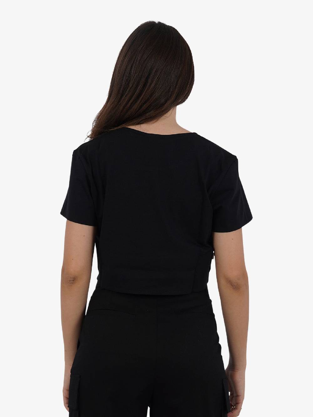 JIJIL T-shirt top cropped TS224 donna cotone nero Soddisfazione Garantita