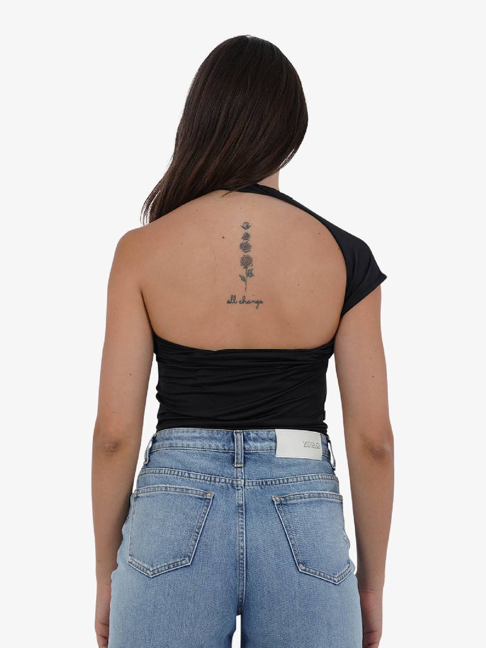 JIJIL T-shirt top monospalla asimmetrico TS217 donna nero Qualità Garantita