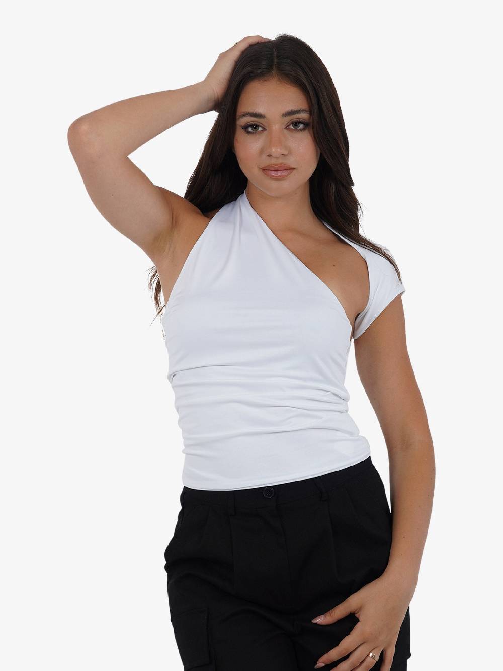 JIJIL T-shirt top monospalla asimmetrico TS217 donna bianco Negozi Online