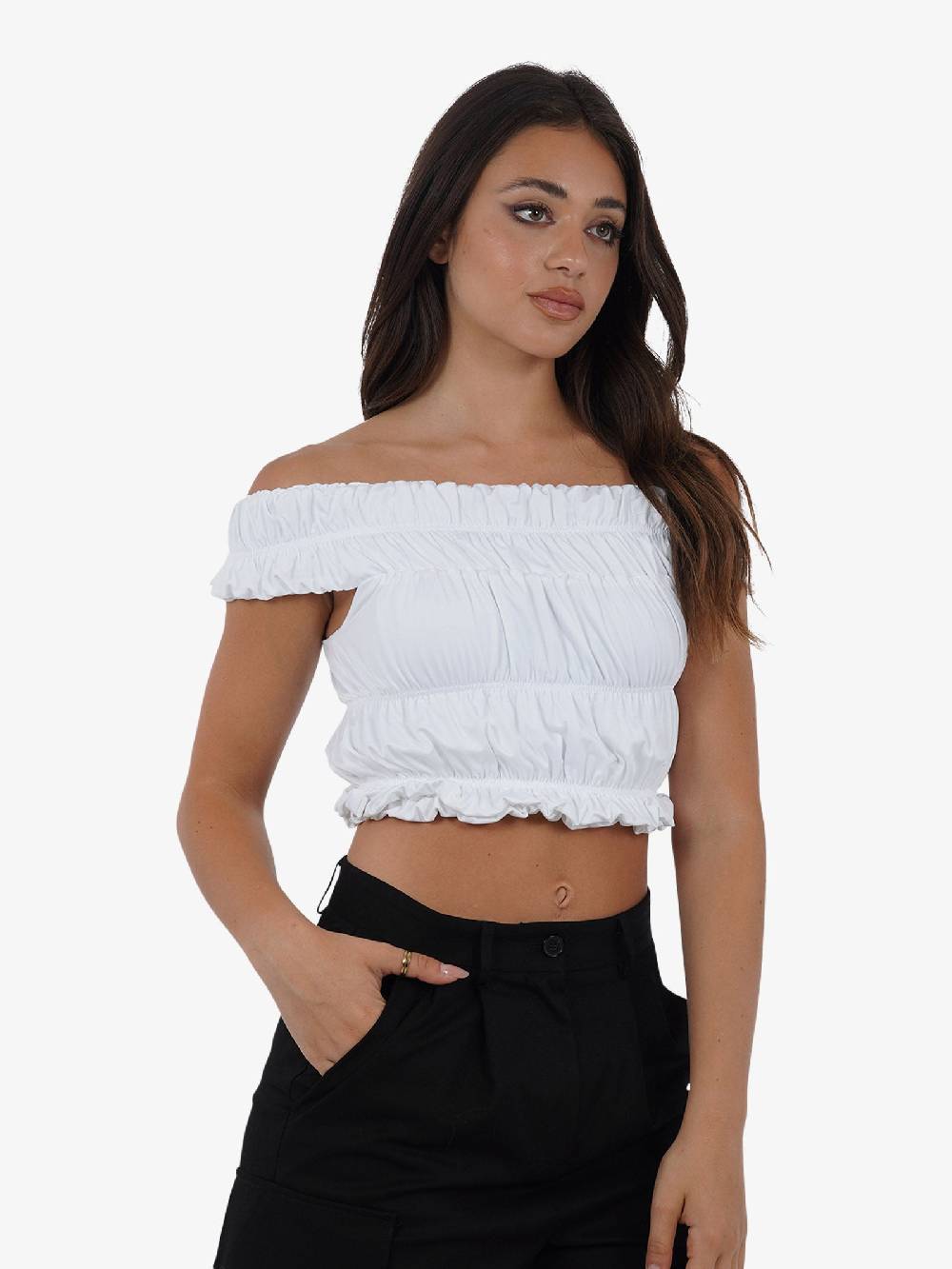 JIJIL Canotta cropped elasticizzata CN228 donna bianco Acquista Ora