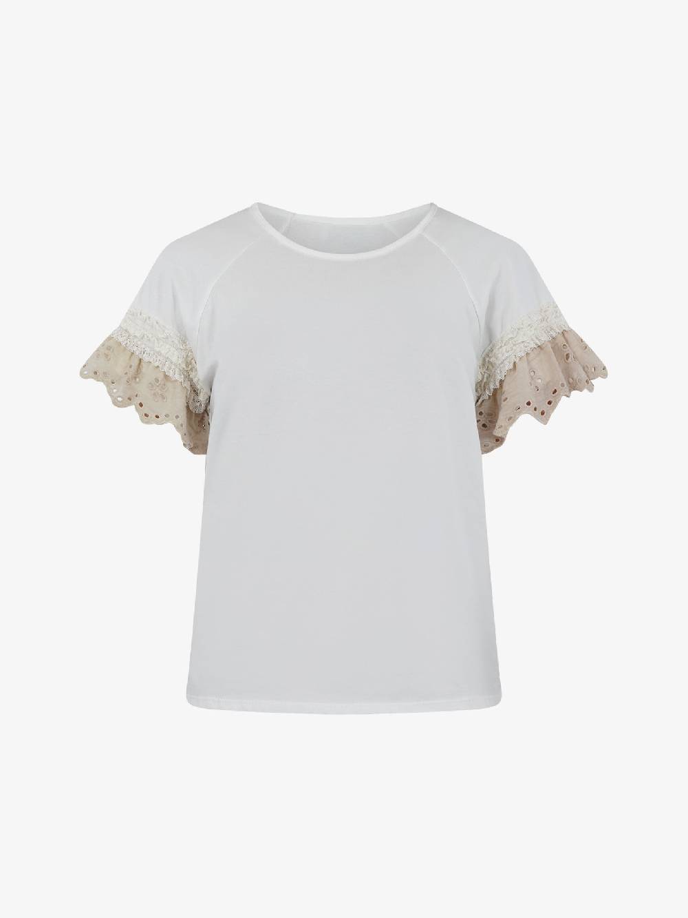 HAVE ONE T-shirt con manica ricamo TJA-L065 donna cotone bianco Consegna Veloce