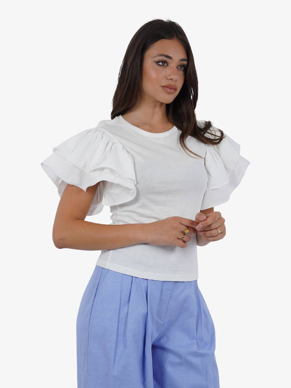 HAVE ONE T-shirt con volant TMI-L013 donna cotone bianco Promozione Limitata