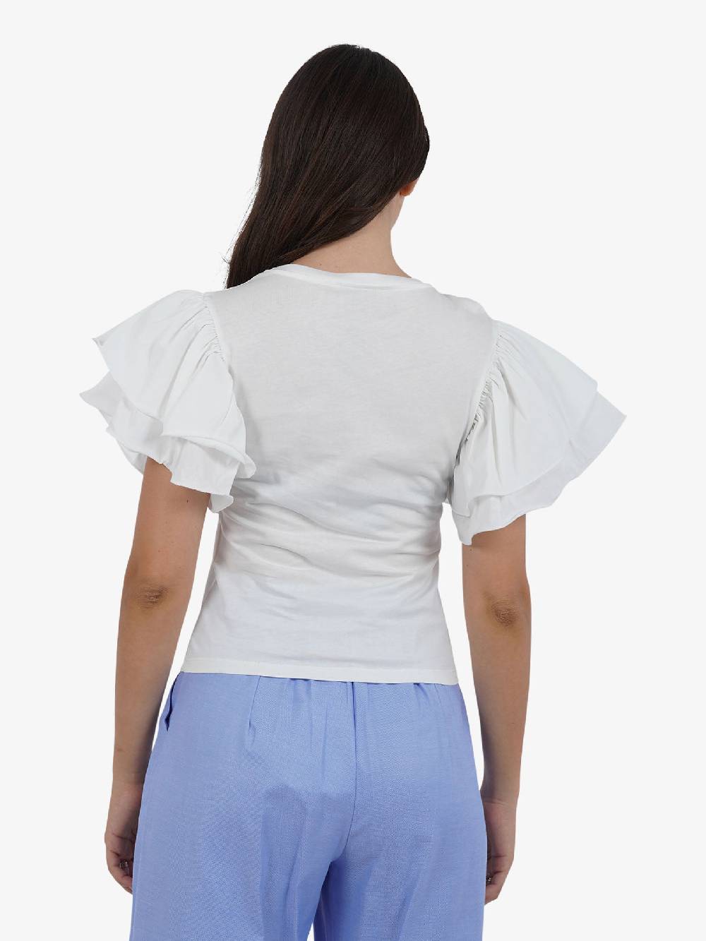 HAVE ONE T-shirt con volant TMI-L013 donna cotone bianco Promozione Limitata