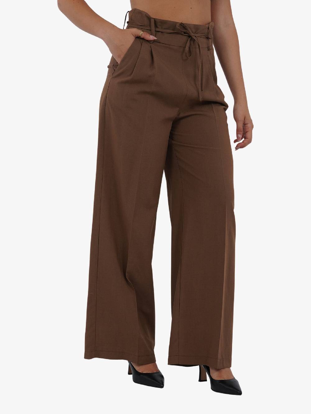 VICOLO Pantalone con coulisse e laccio TB1550 donna viscosa marrone Fino Al -60%