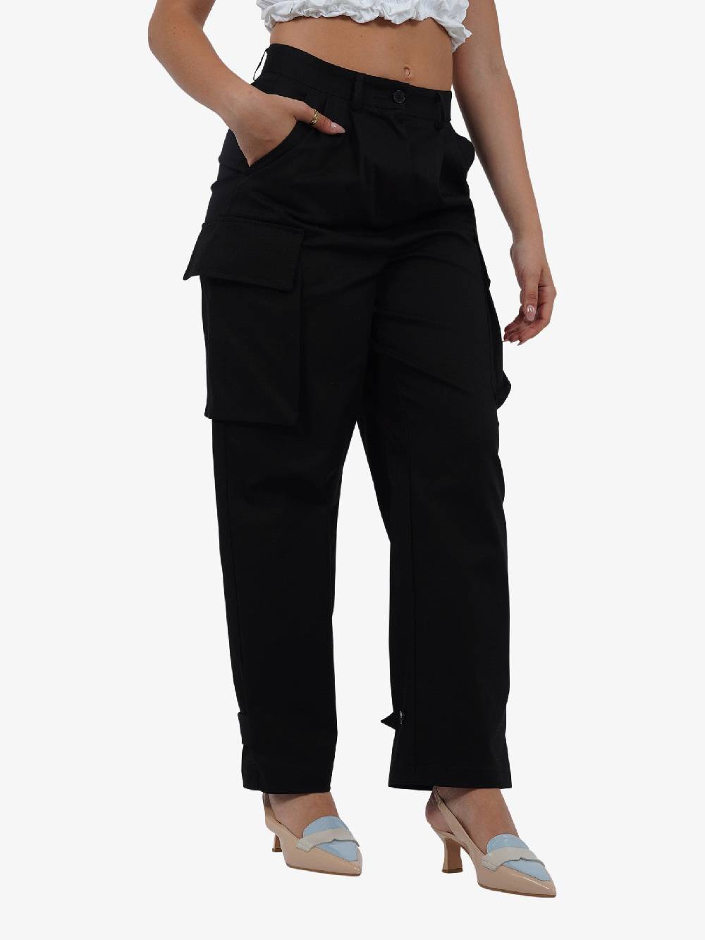 VICOLO Pantalone con tasconi TB0046 donna cotone nero Affare Del Giorno