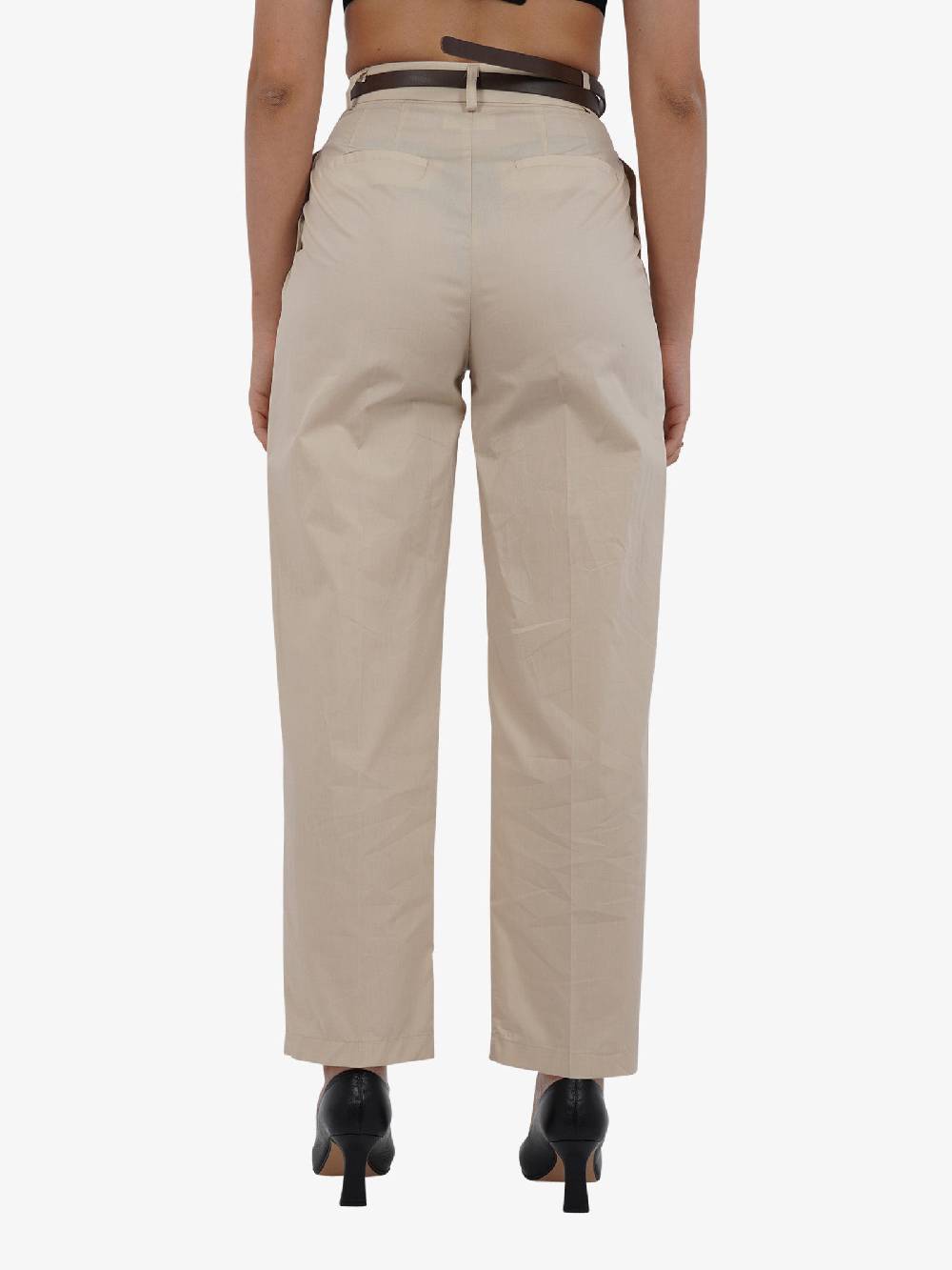 VICOLO Pantalone con pieghe TB2056 donna cotone beige Prezzo Ridotto