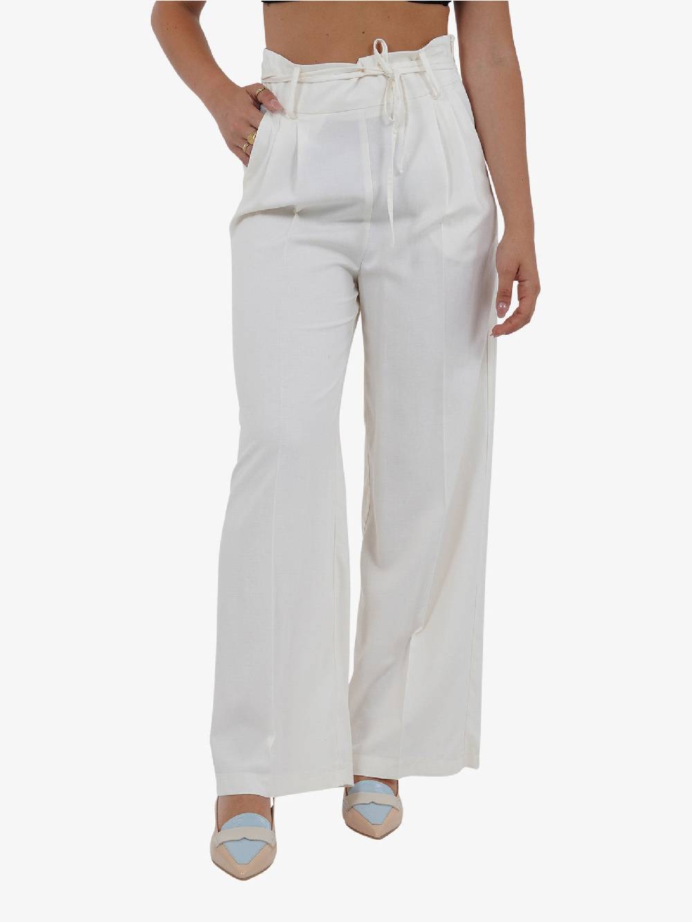 VICOLO Pantalone con coulisse e laccio TB1550 donna viscosa bianco Convenienza