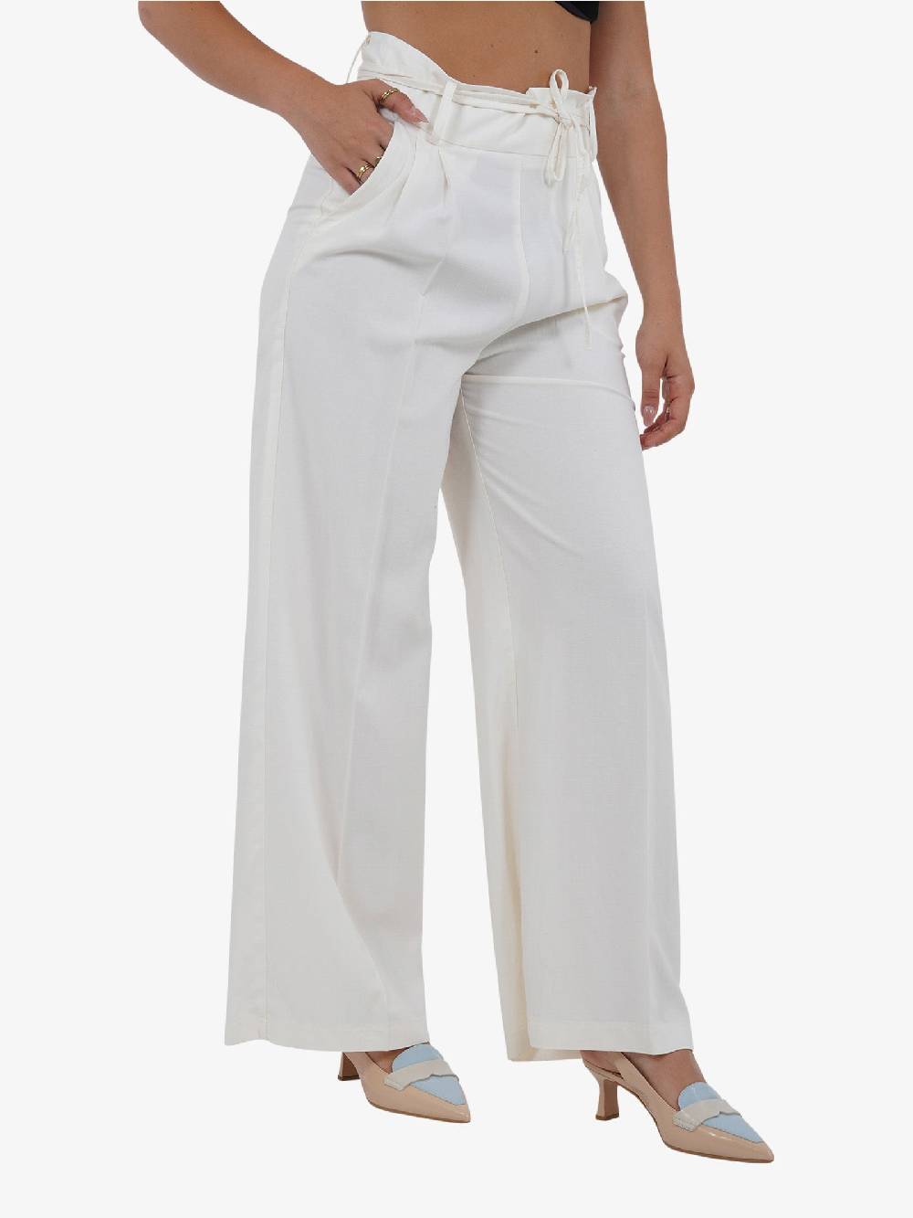 VICOLO Pantalone con coulisse e laccio TB1550 donna viscosa bianco Convenienza