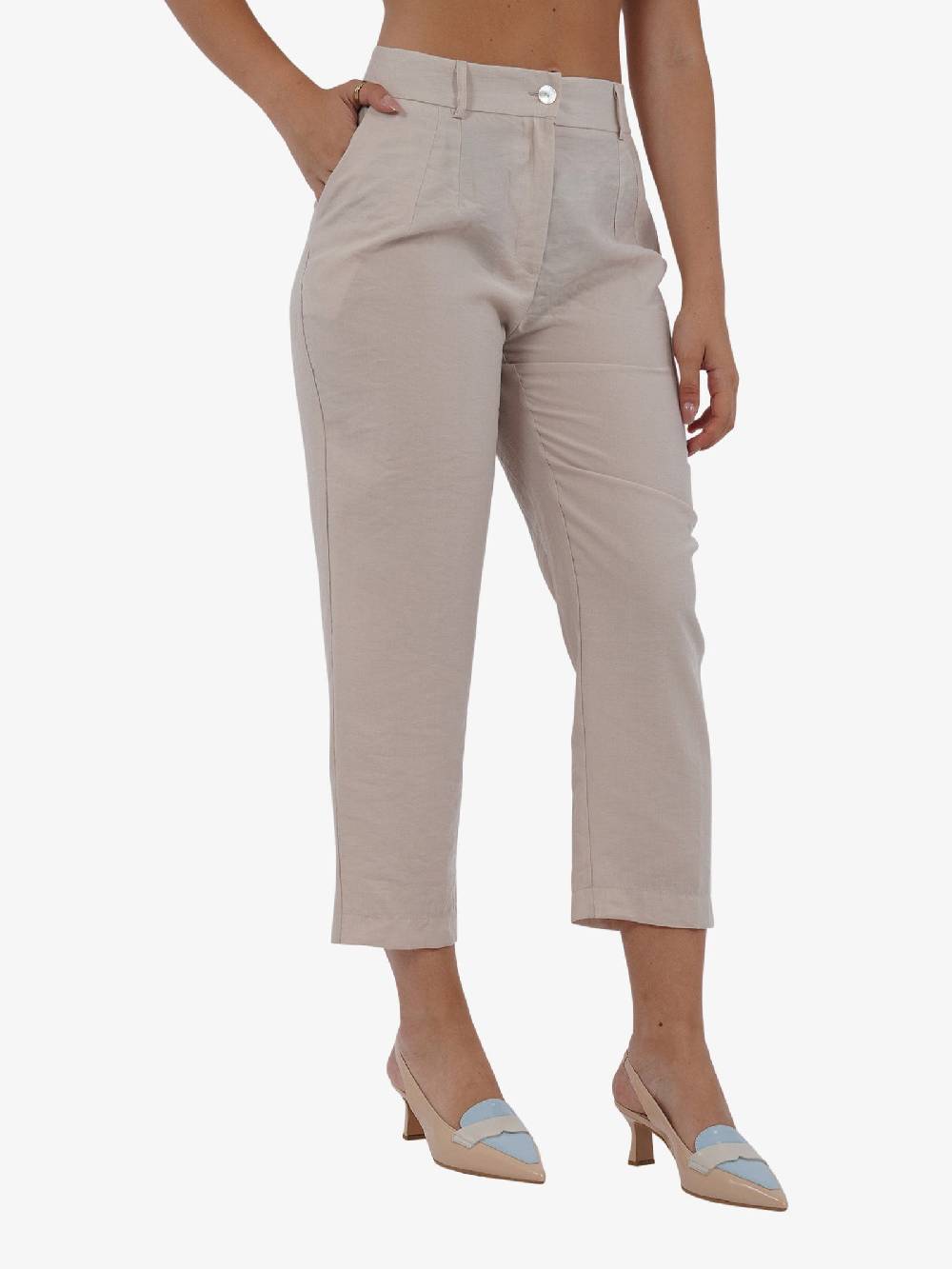 HAVE ONE Pantalone cropped con elastico PPA-L294 donna beige Novità