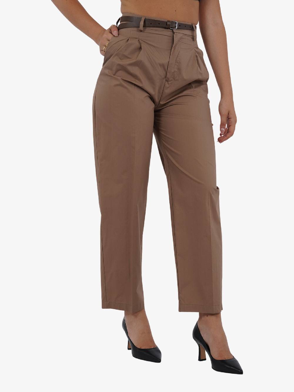 VICOLO Pantalone con pieghe TB2056 donna cotone marrone Presa