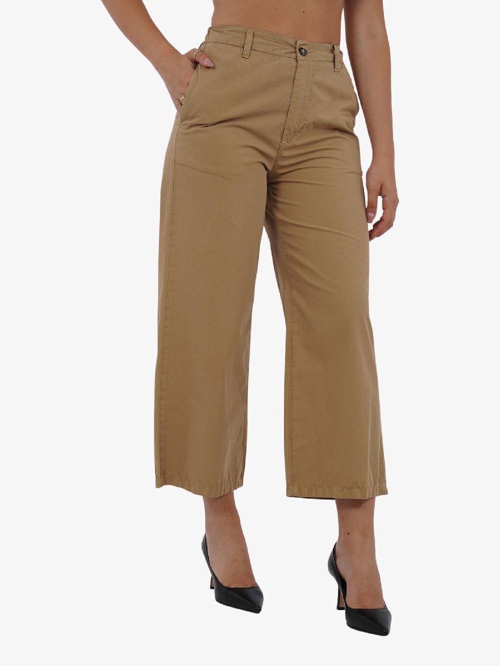 DIXIE Pantalone a vita alta P142J175 donna cotone beige Offerta