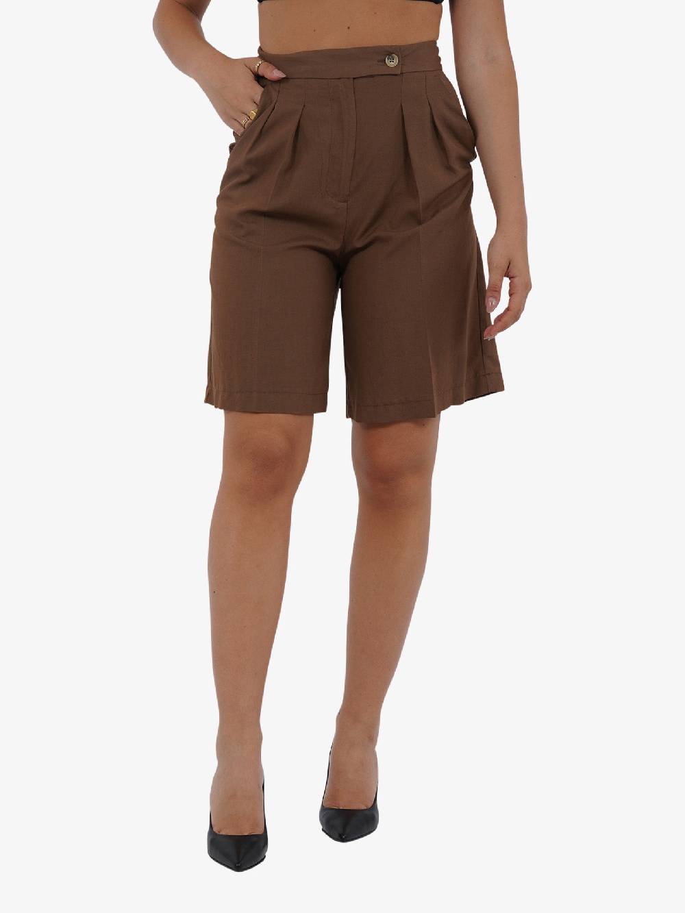 VICOLO Bermuda con pieghe TB1568 donna viscosa marrone Online