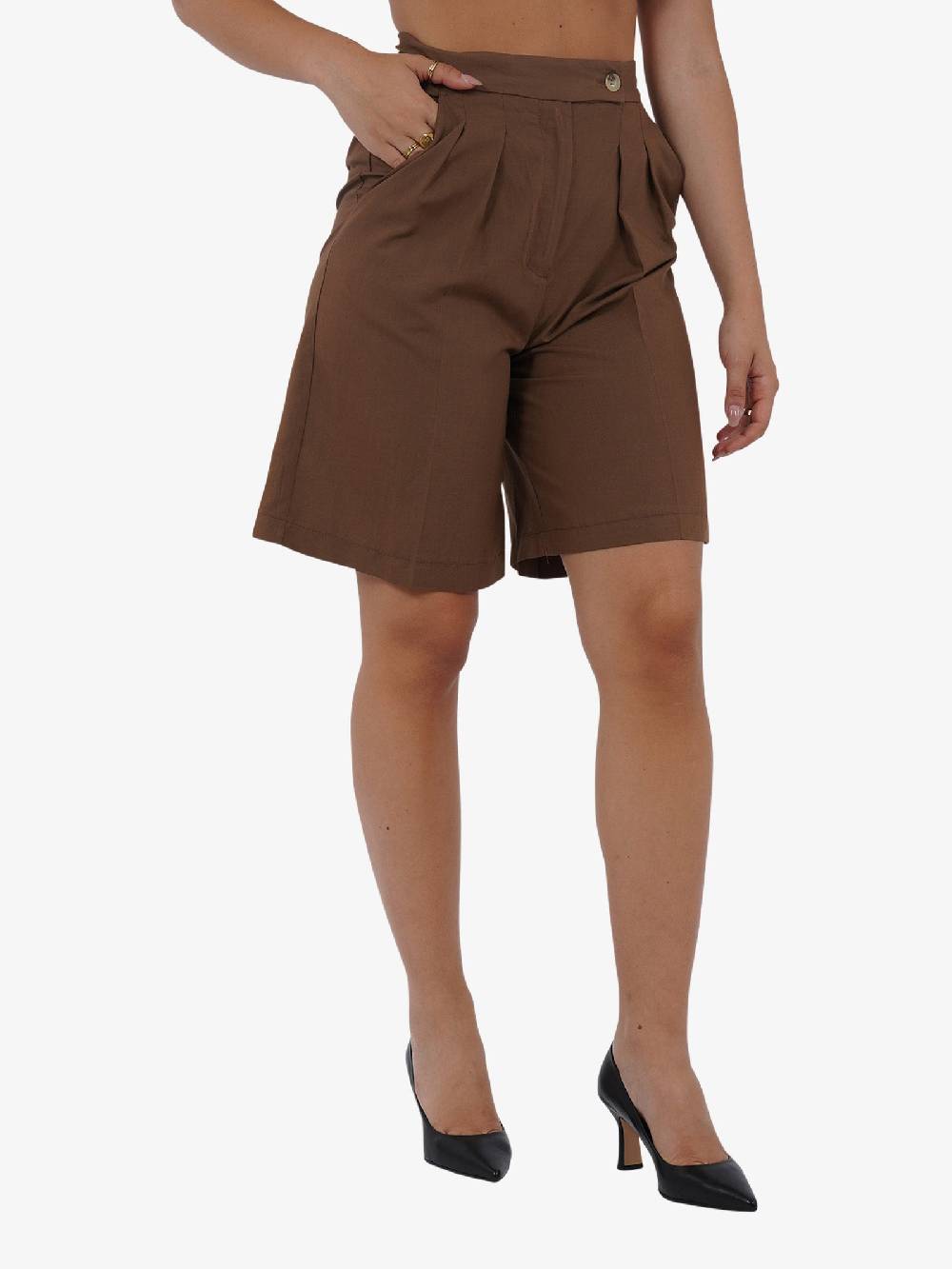 VICOLO Bermuda con pieghe TB1568 donna viscosa marrone Online