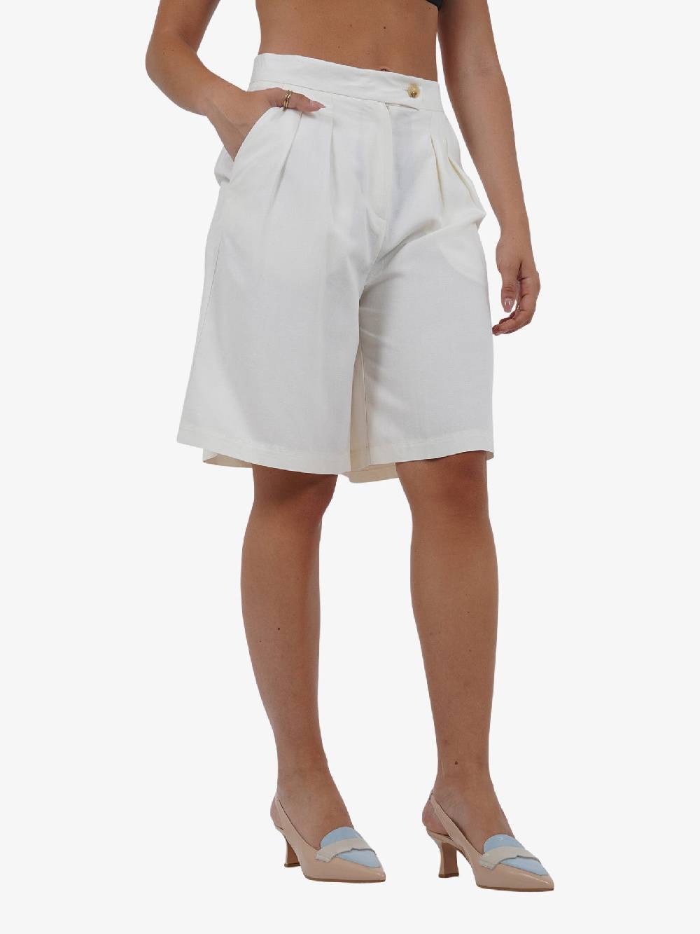 VICOLO Bermuda con pieghe TB1568 donna viscosa beige Outlet