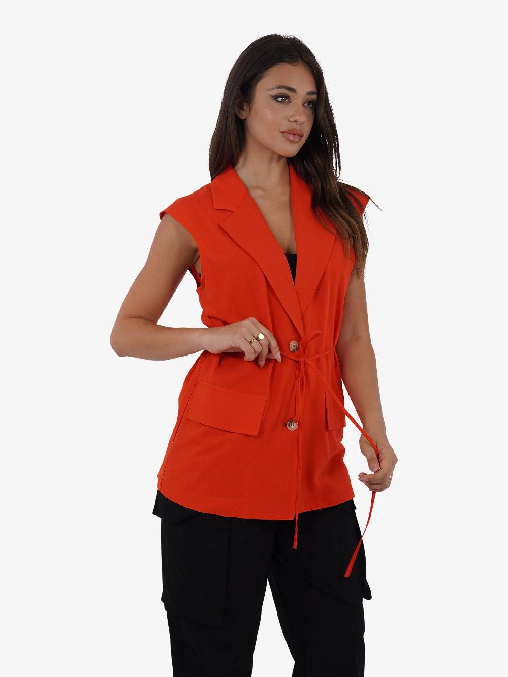 VICOLO Gilet lungo con laccio TB1545 donna viscosa rosso Hotsell