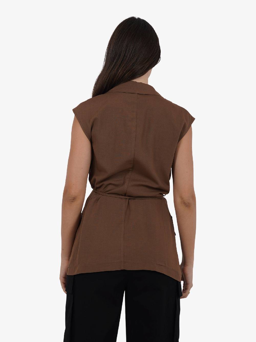 VICOLO Gilet lungo con laccio TB1545 donna viscosa marrone Vendita Calda