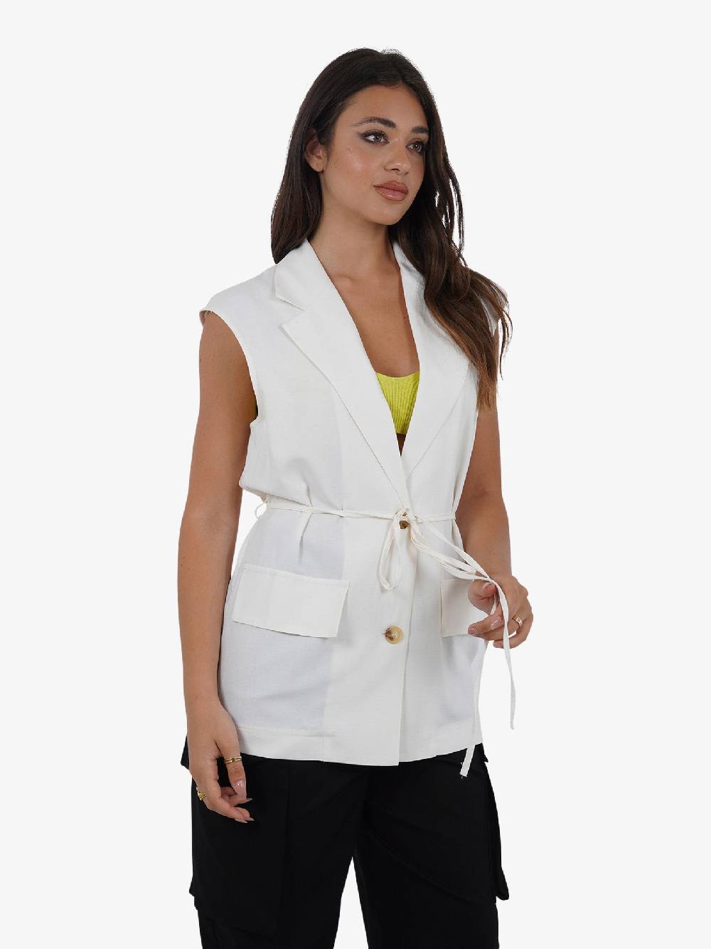 VICOLO Gilet lungo con laccio TB1545 donna viscosa bianco Convenienza