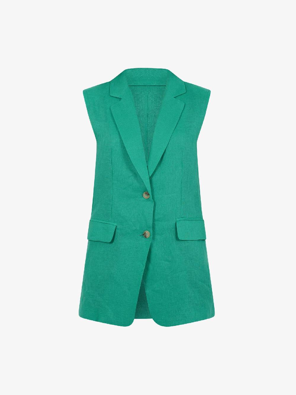 VICOLO Gilet lungo monopetto TB0787 donna lino verde Saldi Di Fabbrica