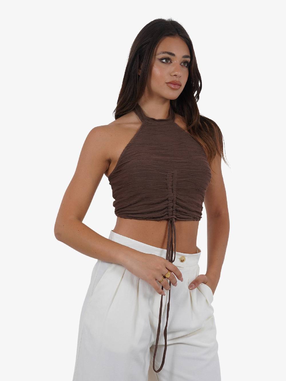 HAVE ONE Top con arricciatura RVS-L120 donna viscosa marrone I Più Venduti