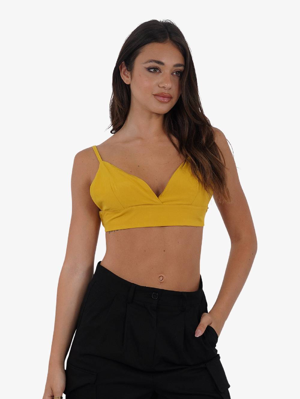 HAVE ONE Top cropped con spalline sottili RMA-L131 donna viscosa giallo Vendite Flash