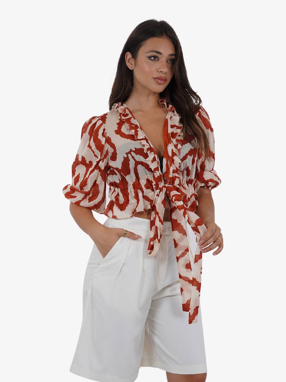 HAVE ONE Top con nodo RMA-L111 donna cotone arancione Negozio