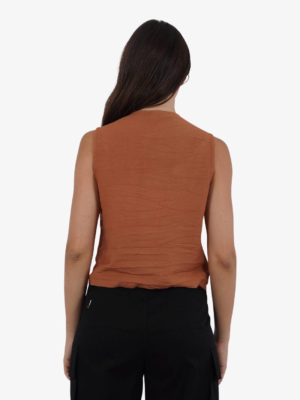 HAVE ONE Gilet con laccetti LVS-L038 donna viscosa marrone In Saldo