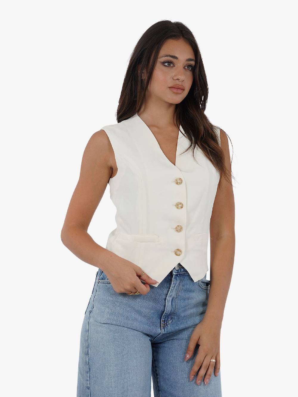 GLAMOROUS Top gilet GS0562 donna beige Moda