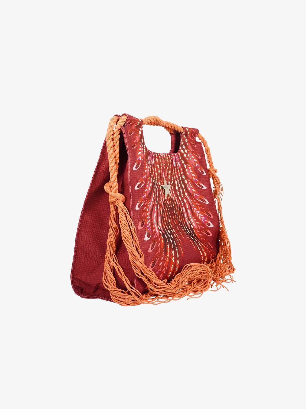 PIN UP Borsa a mano shopper con frange stampa Wings PE002XB donna canvas marrone Spedizione Gratuita